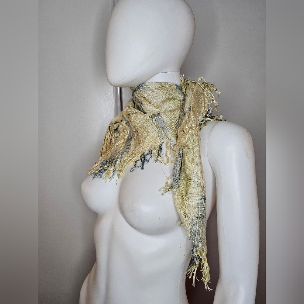 Glentex Fringed Yellow and Gray Scarf Made In India